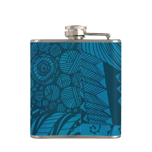 Cooles Abstraktes blaues Muster Flachmann (Rückseite)