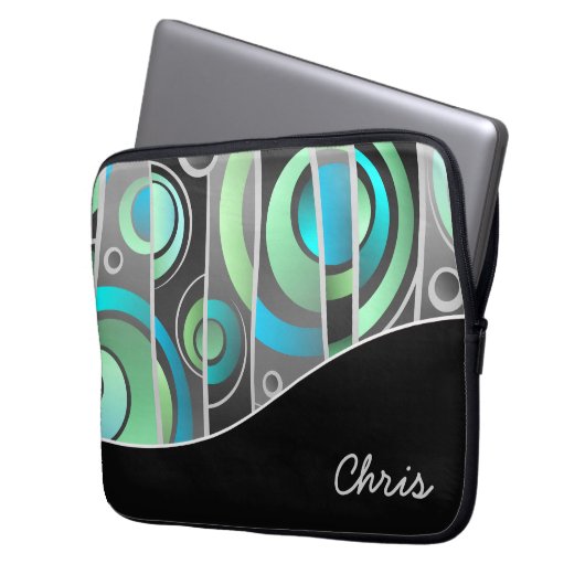 Cooles Abstraktes geometrisches Muster mit Monogra Laptopschutzhülle (Vorderseite Links)