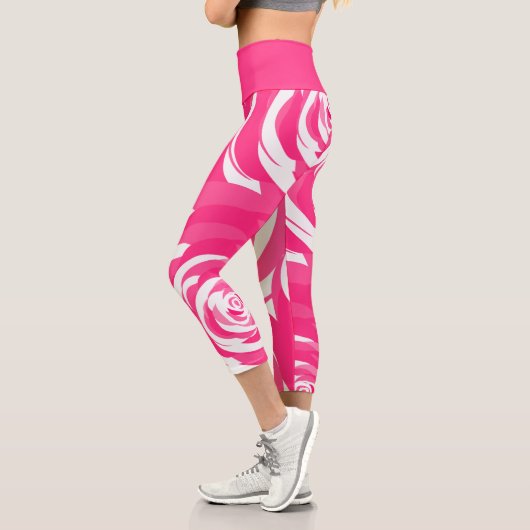 Cooles Abstraktes rosa Rosa-Muster Capri Leggings (Links)