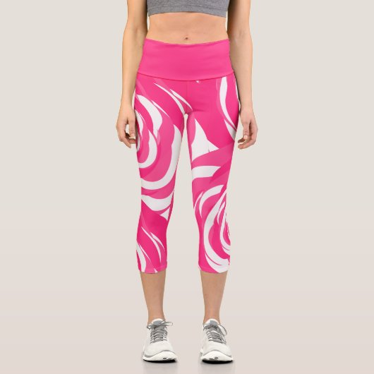 Cooles Abstraktes rosa Rosa-Muster Capri Leggings (Vorderseite)