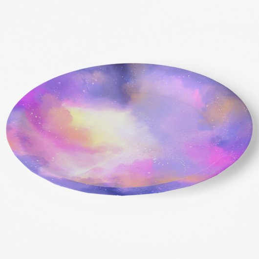 Cooles Abstraktes Watercolor Kosmische Raumgestalt Pappteller (Schrägansicht)