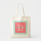 Cooles Aqua auf korallenrotem rosa Monogramm Tragetasche (Vorne)