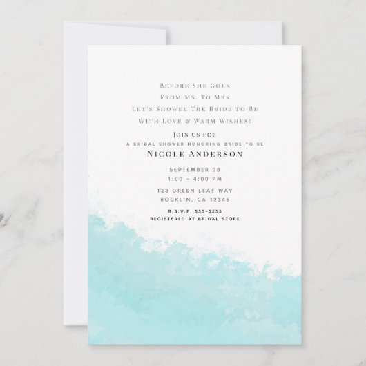 Cooles Aqua Blue Wave Splash Beach Brautparty Einladung (Vorderseite)