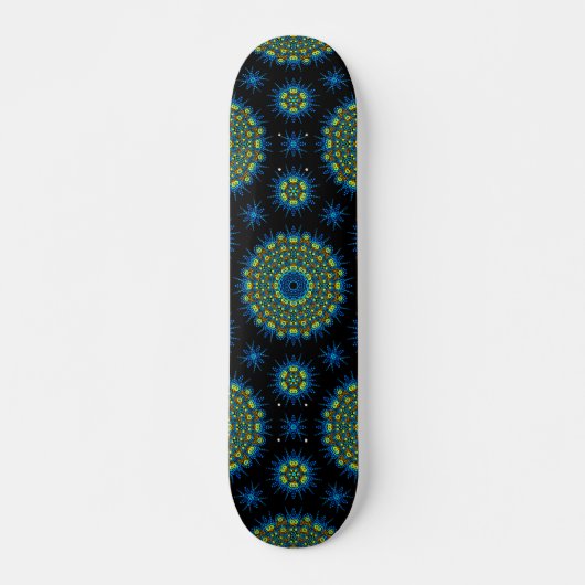 Cooles Aqua & Yellow Mandala Muster Skateboard (Vorne)