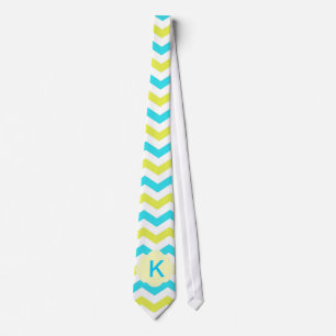 cooles Aquablau, gelbe Zickzack Streifen Monogramm Krawatte