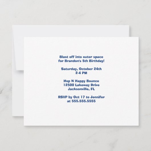 Cooles Astronautenjunge Kindergeburtstag Party Einladung (Rückseite)