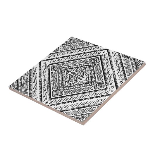 Cooles aztekisches Stammes- Schwarzweiss-Muster Fliese (Seite)