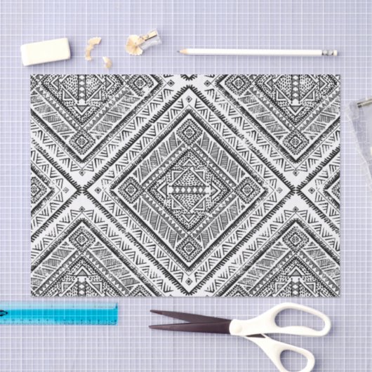 Cooles aztekisches Stammes- Schwarzweiss-Muster Seidenpapier (Handwerk)