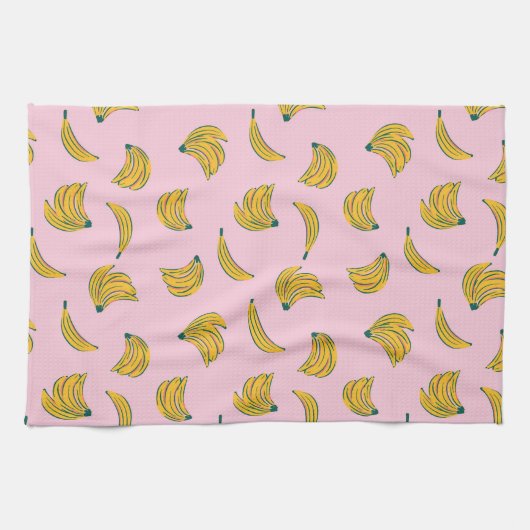 Cooles Bananenmuster in Rosa und Gelb Geschirrtuch (Horizontal)