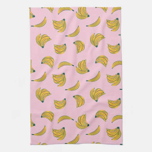 Cooles Bananenmuster in Rosa und Gelb Geschirrtuch (Vertikal)