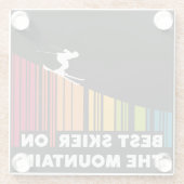 Cooles Barcode Design Bester Skifahrer auf dem Ber Glasuntersetzer (Rückseite)