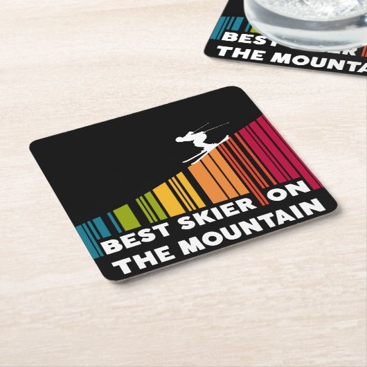 Cooles Barcode Design Bester Skifahrer auf dem Ber Rechteckiger Pappuntersetzer (angewinkelt)
