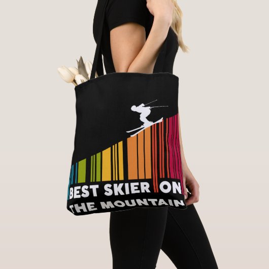 Cooles Barcode Design Bester Skifahrer auf dem Ber Tasche (Von Nahem)