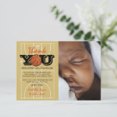 Cooles Basketball Baby Dusche Foto Dankeskarte (Stehend Vorderseite)
