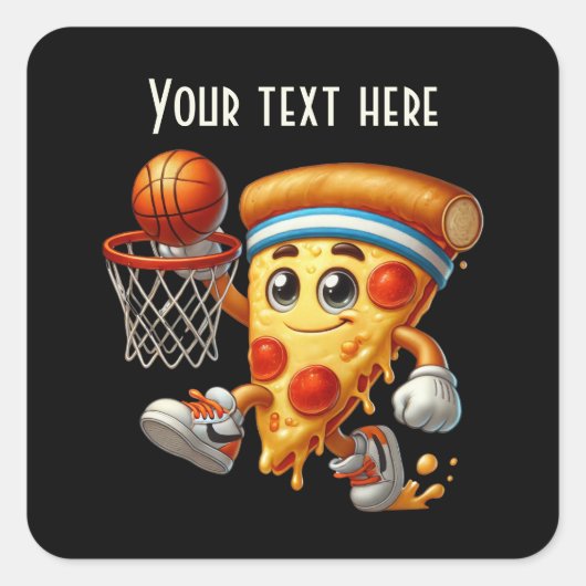 Cooles Basketball Pizza Party Text hinzufügen Quadratischer Aufkleber (Vorderseite)