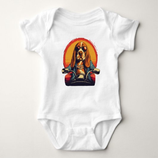 Cooles Basset-Hundbiker bei Sonnenuntergang Baby Strampler (Vorderseite)