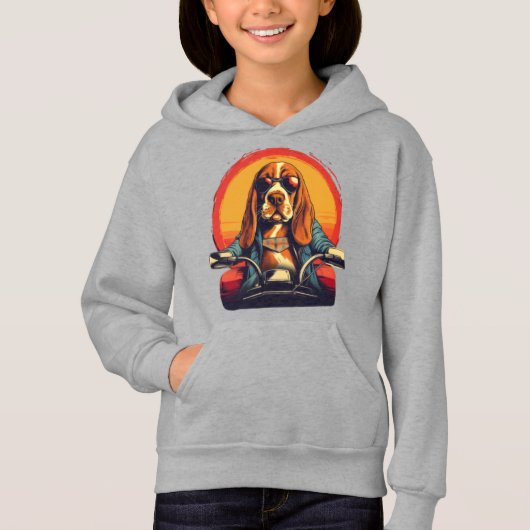Cooles Basset-Hundbiker bei Sonnenuntergang Hoodie (Vorderseite)
