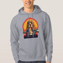 Cooles Basset-Hundbiker bei Sonnenuntergang Hoodie