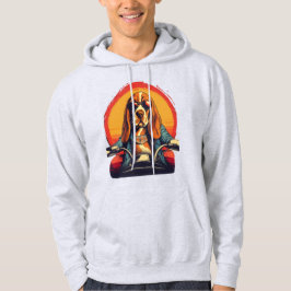 Cooles Basset-Hundbiker bei Sonnenuntergang Hoodie