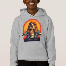 Cooles Basset-Hundbiker bei Sonnenuntergang Hoodie