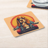 Cooles Basset-Hundbiker bei Sonnenuntergang Rechteckiger Pappuntersetzer (angewinkelt)