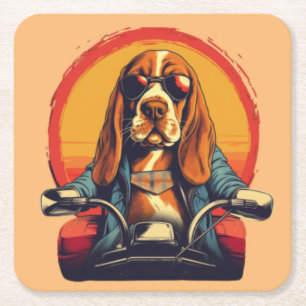 Cooles Basset-Hundbiker bei Sonnenuntergang Rechteckiger Pappuntersetzer