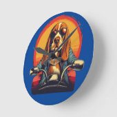 Cooles Basset-Hundbiker bei Sonnenuntergang Runde Wanduhr (Winkel)