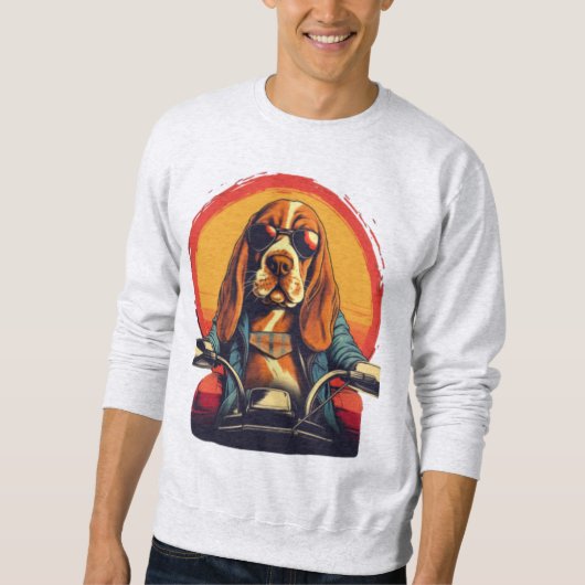 Cooles Basset-Hundbiker bei Sonnenuntergang Sweatshirt (Vorderseite)