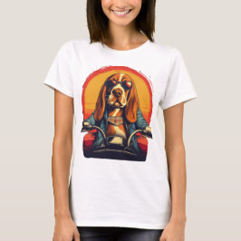 Cooles Basset-Hundbiker bei Sonnenuntergang T-Shirt