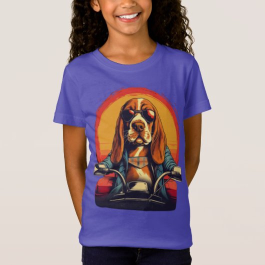 Cooles Basset-Hundbiker bei Sonnenuntergang T-Shirt (Vorderseite)
