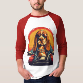 Cooles Basset-Hundbiker bei Sonnenuntergang T-Shirt