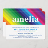 COOLES BAT MITZVAH fett farbiger Regenbogenstreife Einladung (Vorne/Hinten)