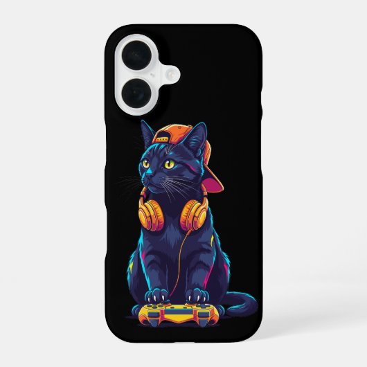 Cooles Black Cat Gamer Halloween Spooky Design iPhone 16 Hülle (Rückseite)