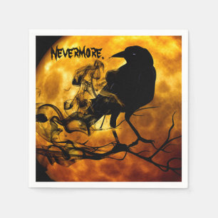 Cooles Black Raven Crow Orange Moon Halloween-Part Serviette