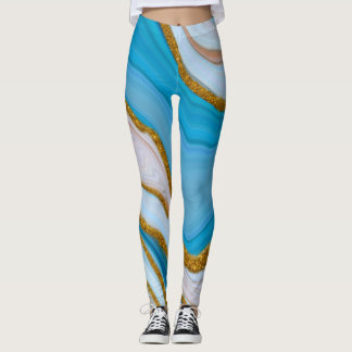 Cooles Blau und Goldmarmor Look Yoga Leggings
