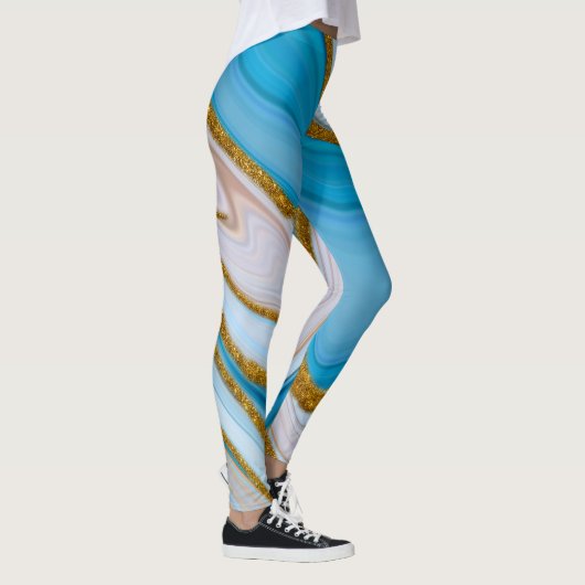 Cooles Blau und Goldmarmor Look Yoga Leggings (Rechts)