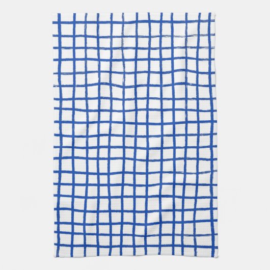 Cooles Blau und Weiß, Handgezogenes Gitter in Ink Geschirrtuch (Vertikal)