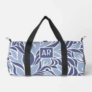 Cooles Blau und Weiß Modernes Blumenmuster Monogra Duffle Bag