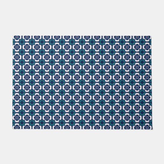 Cooles blau-weißes Mosaikmuster Fußmatte (Vorderseite)