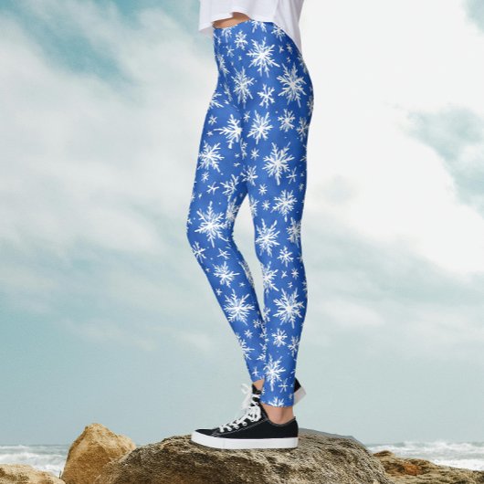 Cooles blau-weißes Schneeflocken-Muster Leggings