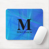 Cooles blaues Fraktal Schwarzes Monogramm Mousepad (Mit Mouse)