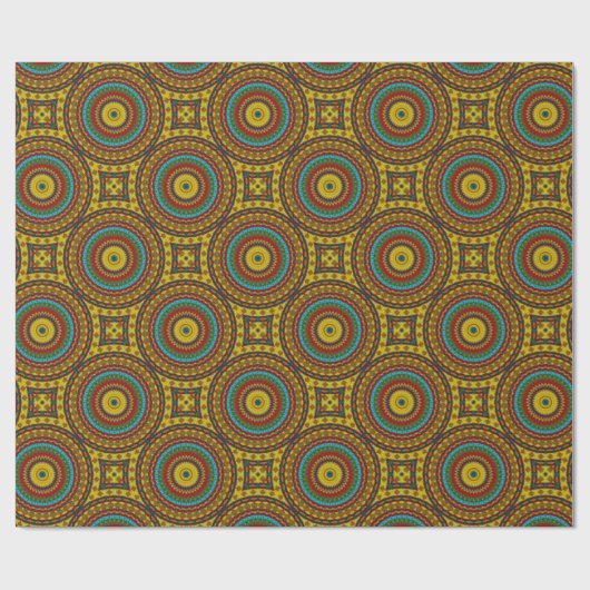 Cooles blaues gelbes Retro geometrisches Ethnic Tr Geschenkpapier (Flach)