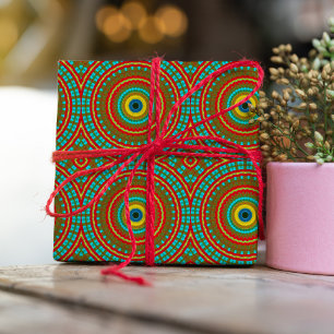 Cooles blaues gelbes Retro geometrisches Ethnic Tr Geschenkpapier