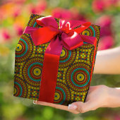 Cooles blaues gelbes Retro geometrisches Ethnic Tr Geschenkpapier