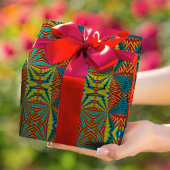 Cooles blaues gelbes Retro geometrisches Ethnic Tr Geschenkpapier