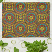 Cooles blaues gelbes Retro geometrisches Ethnic Tr Geschirrtuch (Gefaltet)