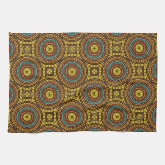 Cooles blaues gelbes Retro geometrisches Ethnic Tr Geschirrtuch (Horizontal)