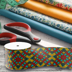 Cooles blaues gelbes Retro geometrisches Ethnic Tr Ripsband