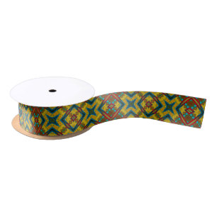 Cooles blaues gelbes Retro geometrisches Ethnic Tr Satinband