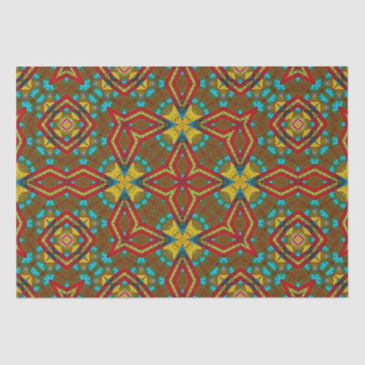 Cooles blaues gelbes Retro geometrisches Ethnic Tr Seidenpapier (Vorderseite)